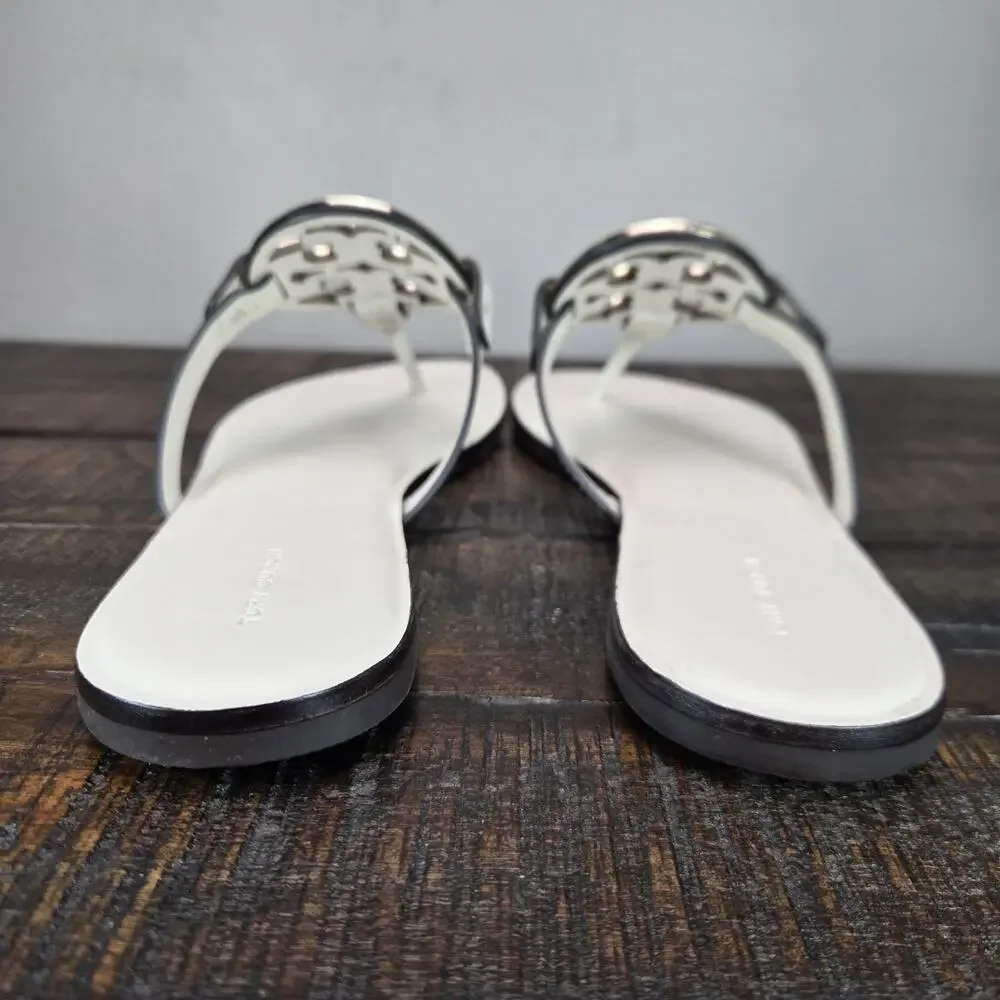 NEW Tory Burch Metal Miller Leather Womens Size 7 Sandal Flip Flops Light Cream